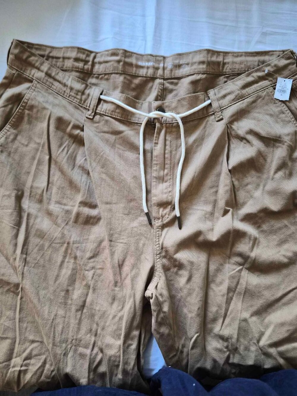 Old Navy Drapey Drawcord Wide Leg High Rise Tan Trousers